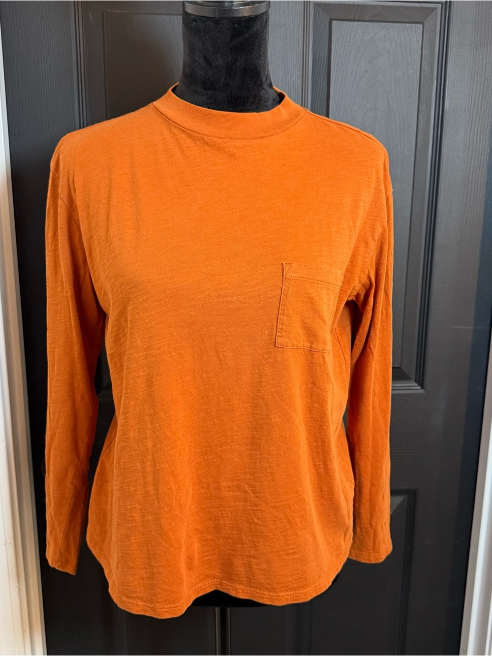 Garnet Hill Pumpkin Orange Long-Sleeve Crewneck with Pocket